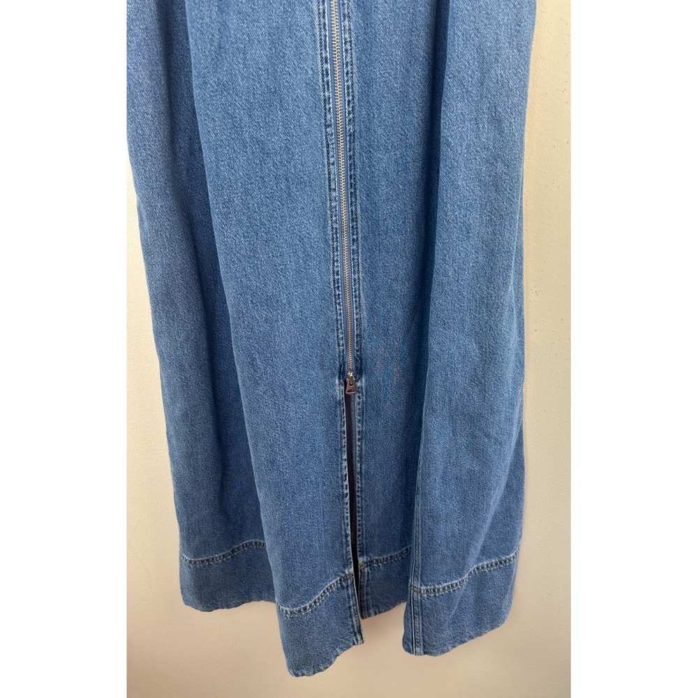 Gap UltraSoft Denim Maxi Dress Women Medium Blue Full Zip Sleeveless Cotton - Picture 7 of 16